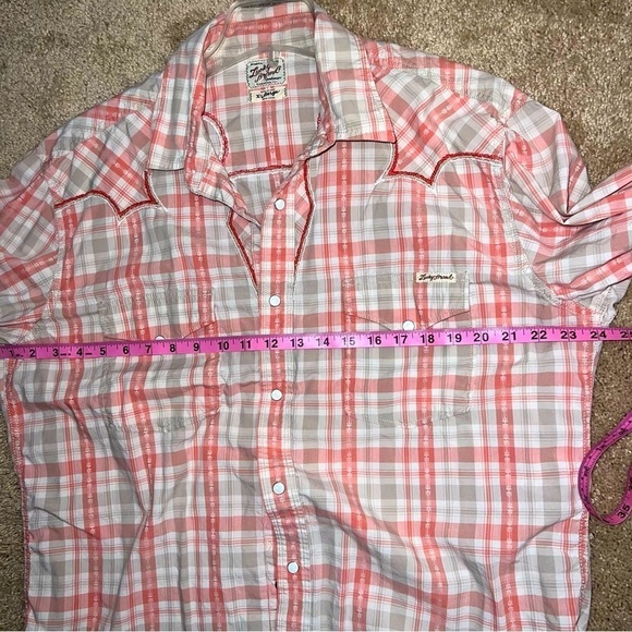 Lucky Brand Sportswear Western Style Pink Plaid Snap Front Cotton Shirt Size XL - Picture 2 of 13